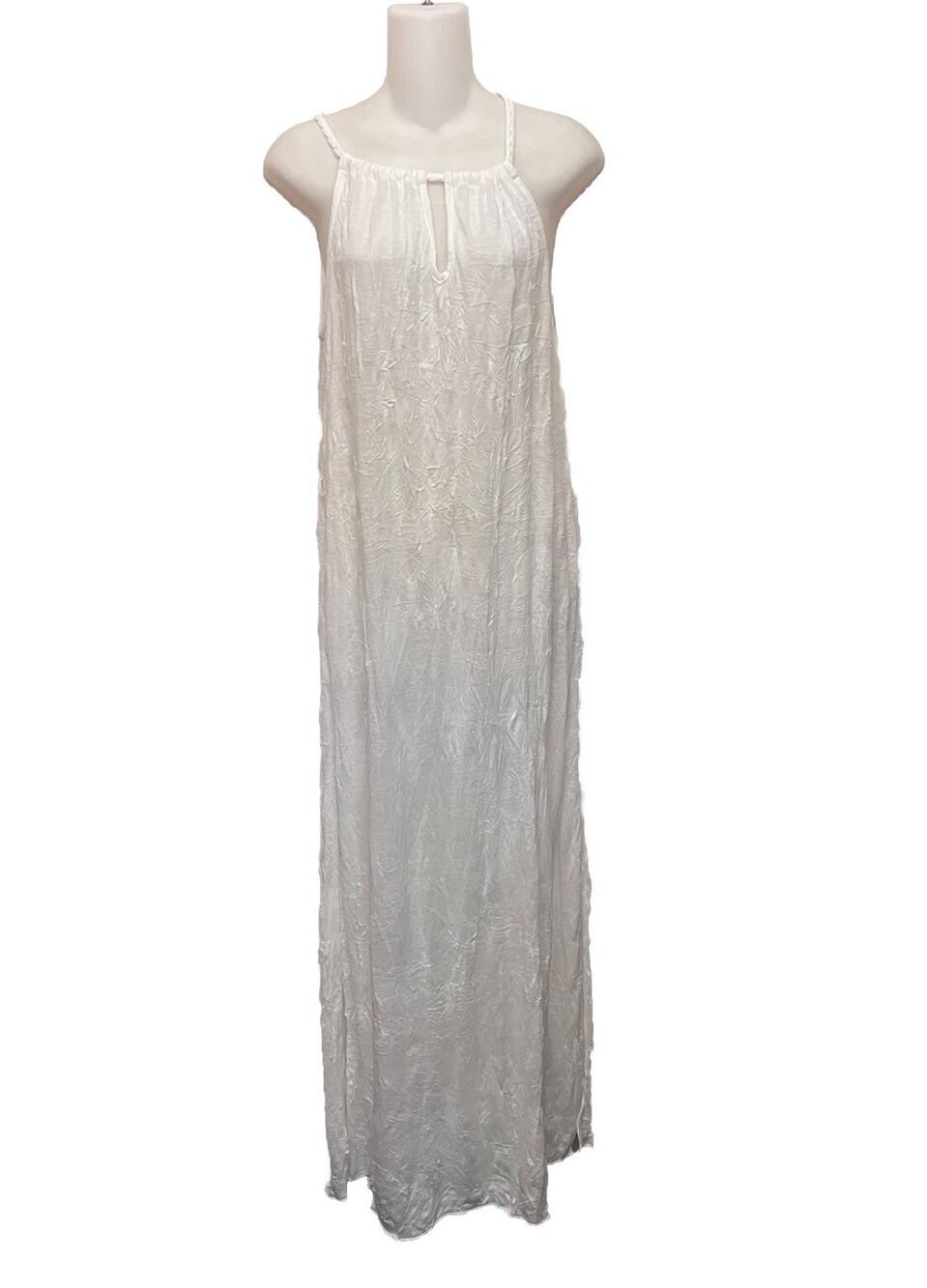 Letarte White Crinkle Maxi Dress Women’s Sz Medium Casual Vacation Resort